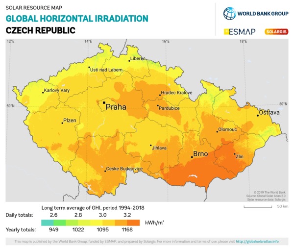 水平面总辐射量, Czech Republic